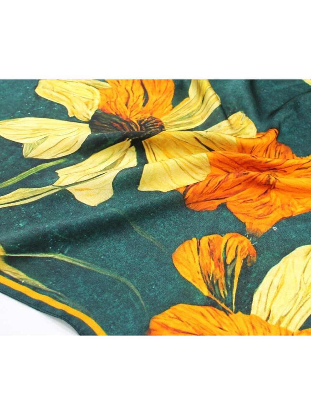 Women's Yellow Dark Green Houndstooth Scarf for Hair Digital Printed Headscarf - Picture 2 of 4